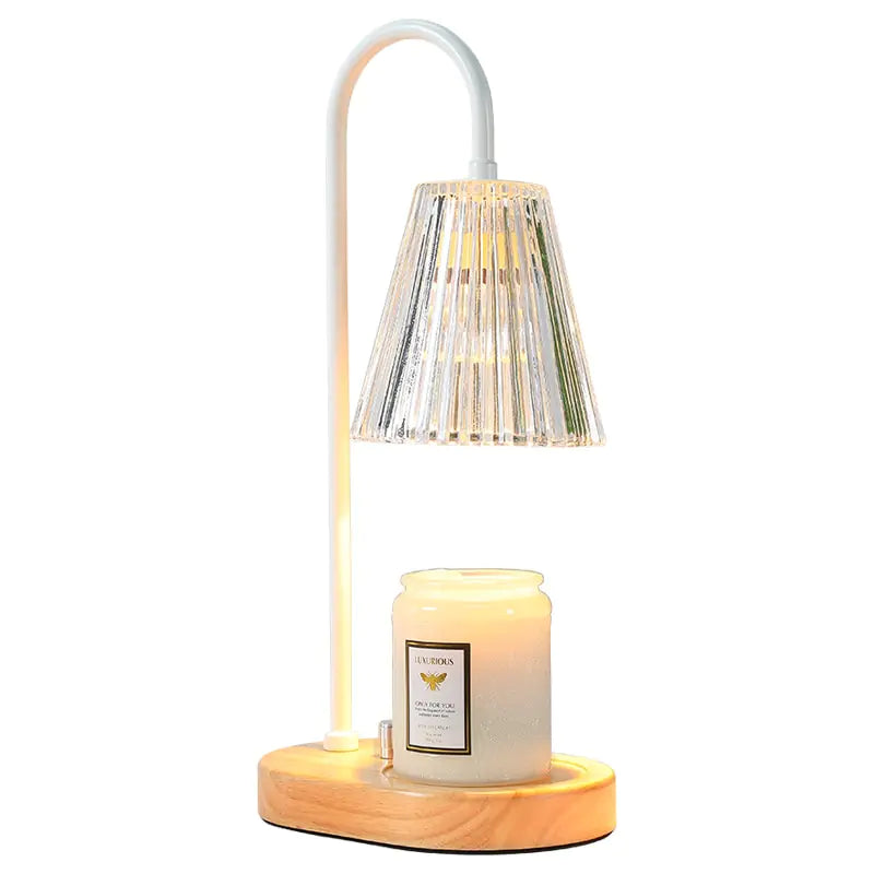 Ribbed Glass Candle Warmer Light on in Dim Room White w/ Classic Ribbed Shade from Wellness by Heart White Background