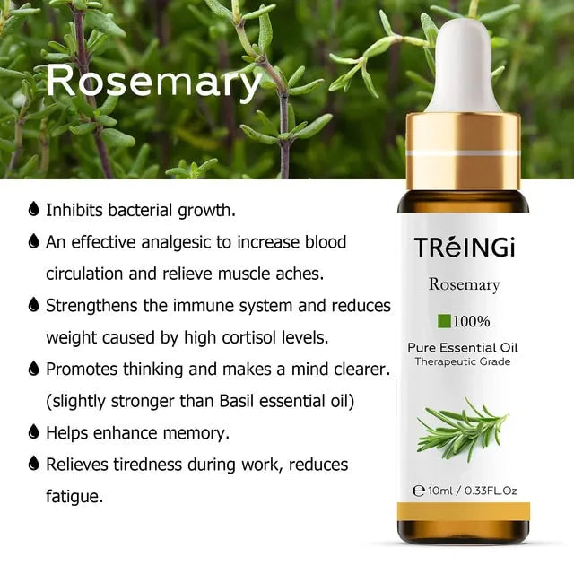 Photo of Rosemary therapeutic grade 100% pure essential oil with info on common known uses